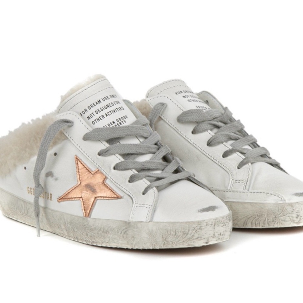 Women's White Leather Star Slip-On Sneakers with Rose Gold Accent